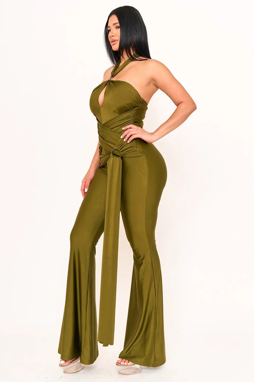 Halter Top Jumpsuit - Wrap Bell Bottom Casual BOUTINIE