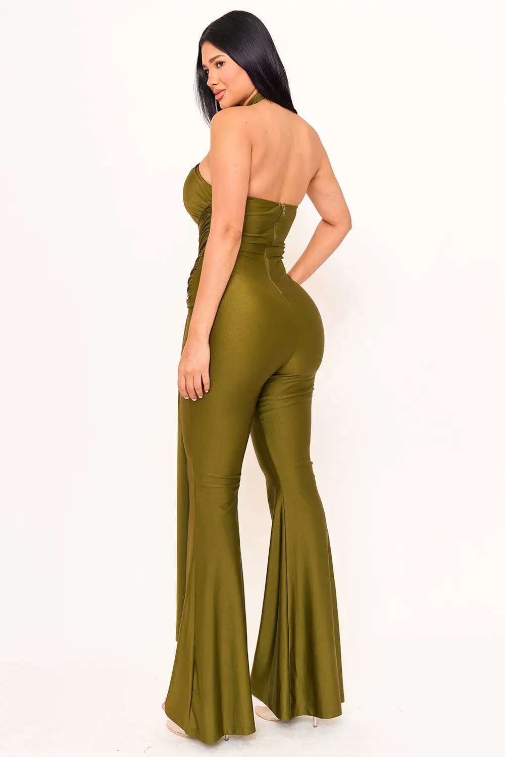 Halter Top Jumpsuit - Wrap Bell Bottom Casual BOUTINIE