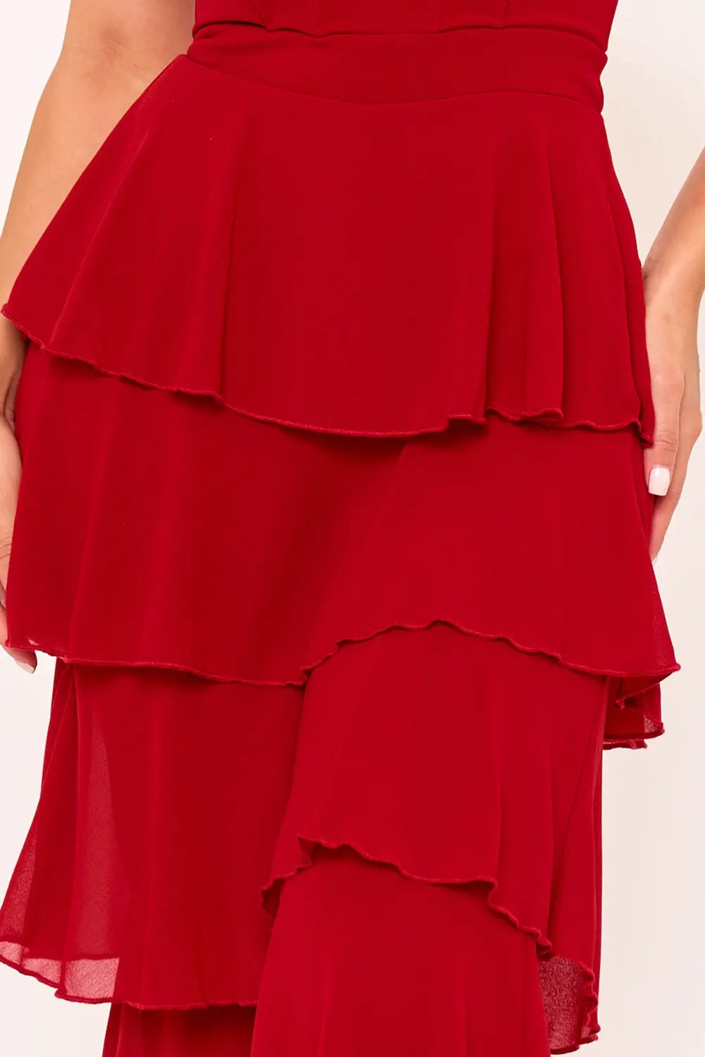 Techno Crepe Jumpsuit With Chiffon Contrast & Layer Ruffle Pants BOUTINIE