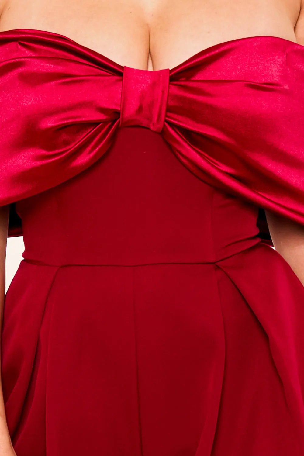 Off Shoulder Romper - Satin Bow Front With Puffy Shorts BOUTINIE