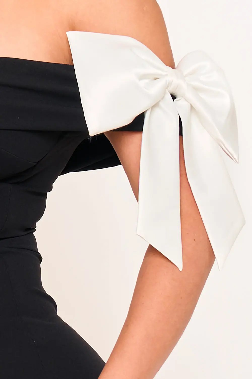 Off Shoulder Jumpsuit - Wide Leg Bow Detail Pleated Front BOUTINIE