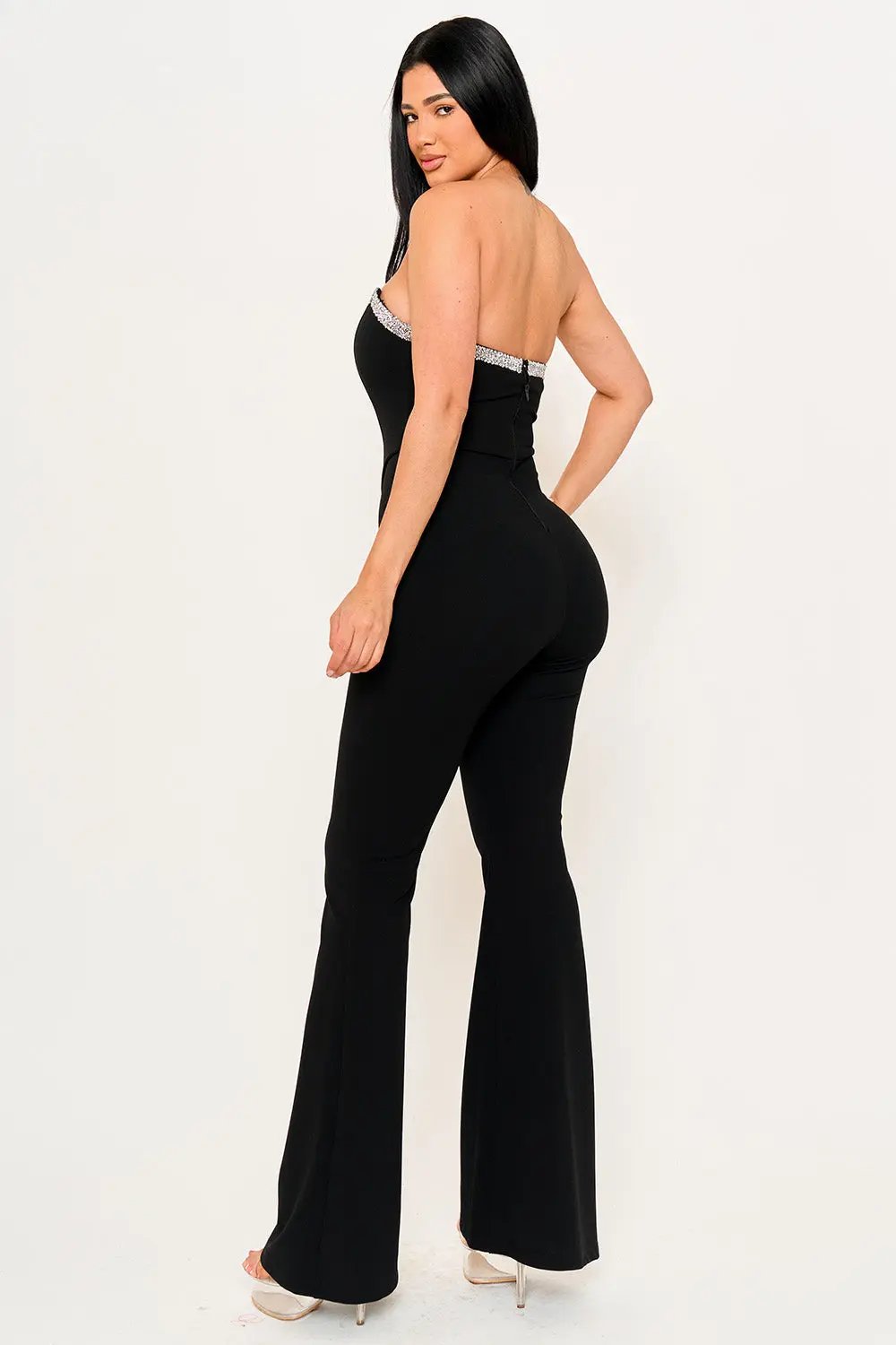 Sequin Tape Jumpsuit With Bustier Wire Top & Mesh Detail BOUTINIE