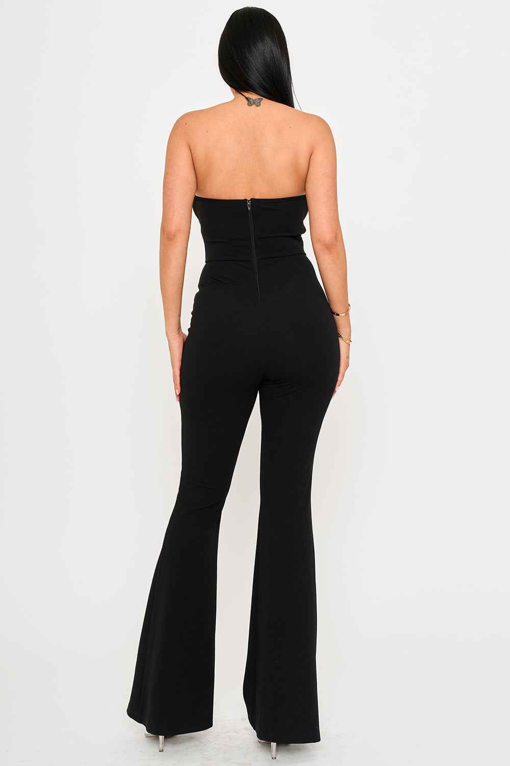 [open Packs] Multi Rhinestone Trim V-neck Corset Jumpsuit