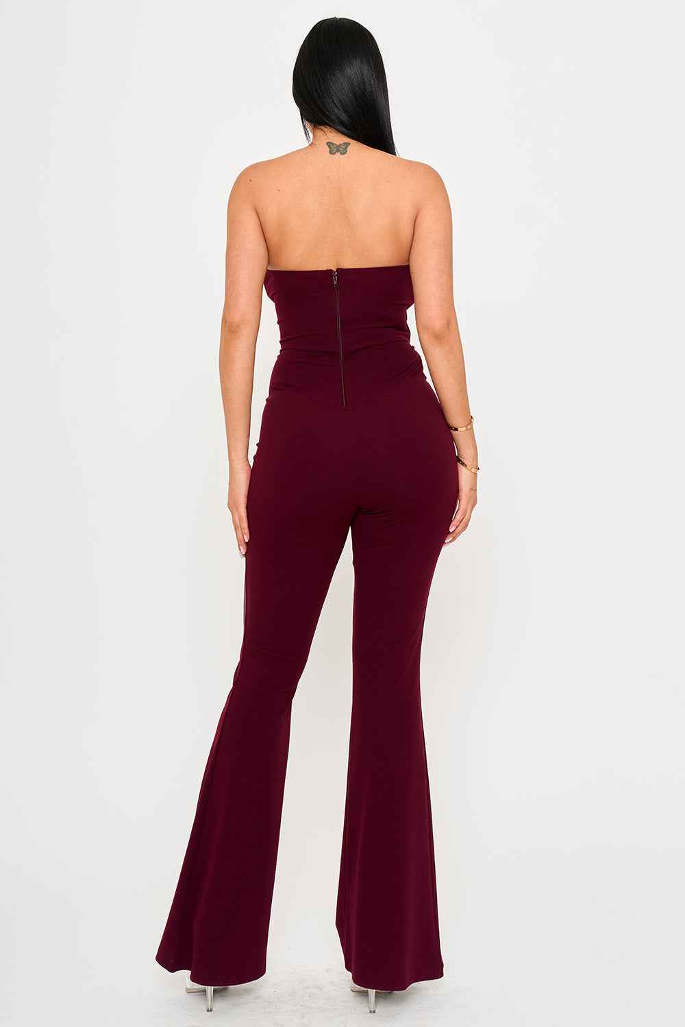 [open Packs] Multi Rhinestone Trim V-neck Corset Jumpsuit
