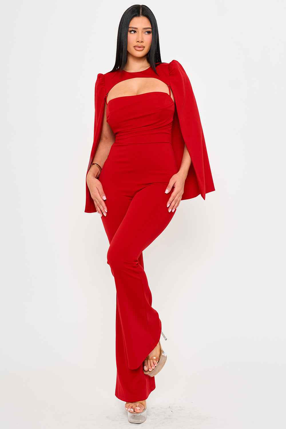 Pleated Bust Cape Sleeve Jumpsuit – Black | Boutinie
