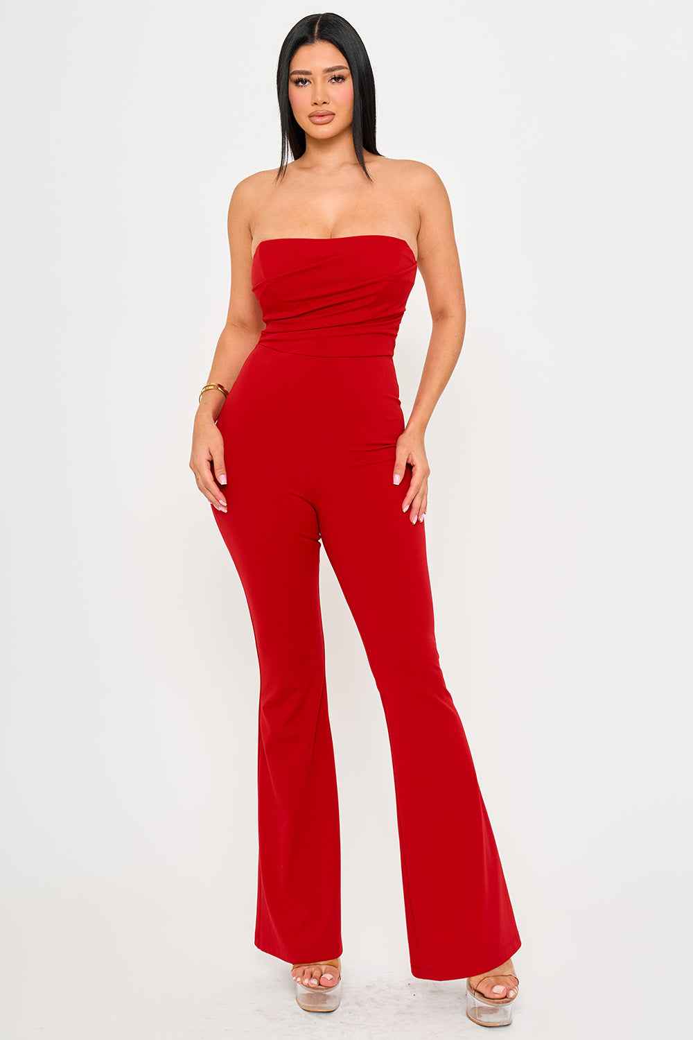 Pleated Bust Attached Long Sleeve Cape Jumpsuit