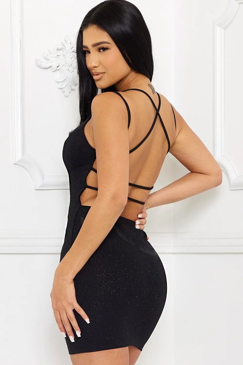 Glitter Stretch Mini Dress – Techno Crepe Bodycon Party Wear BOUTINIE
