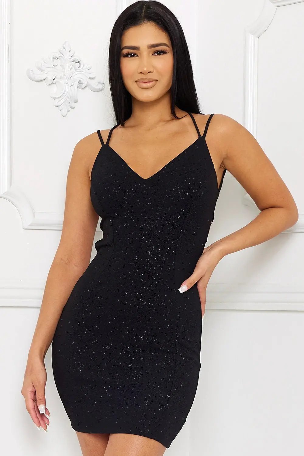 Glitter Stretch Mini Dress – Techno Crepe Bodycon Party Wear BOUTINIE