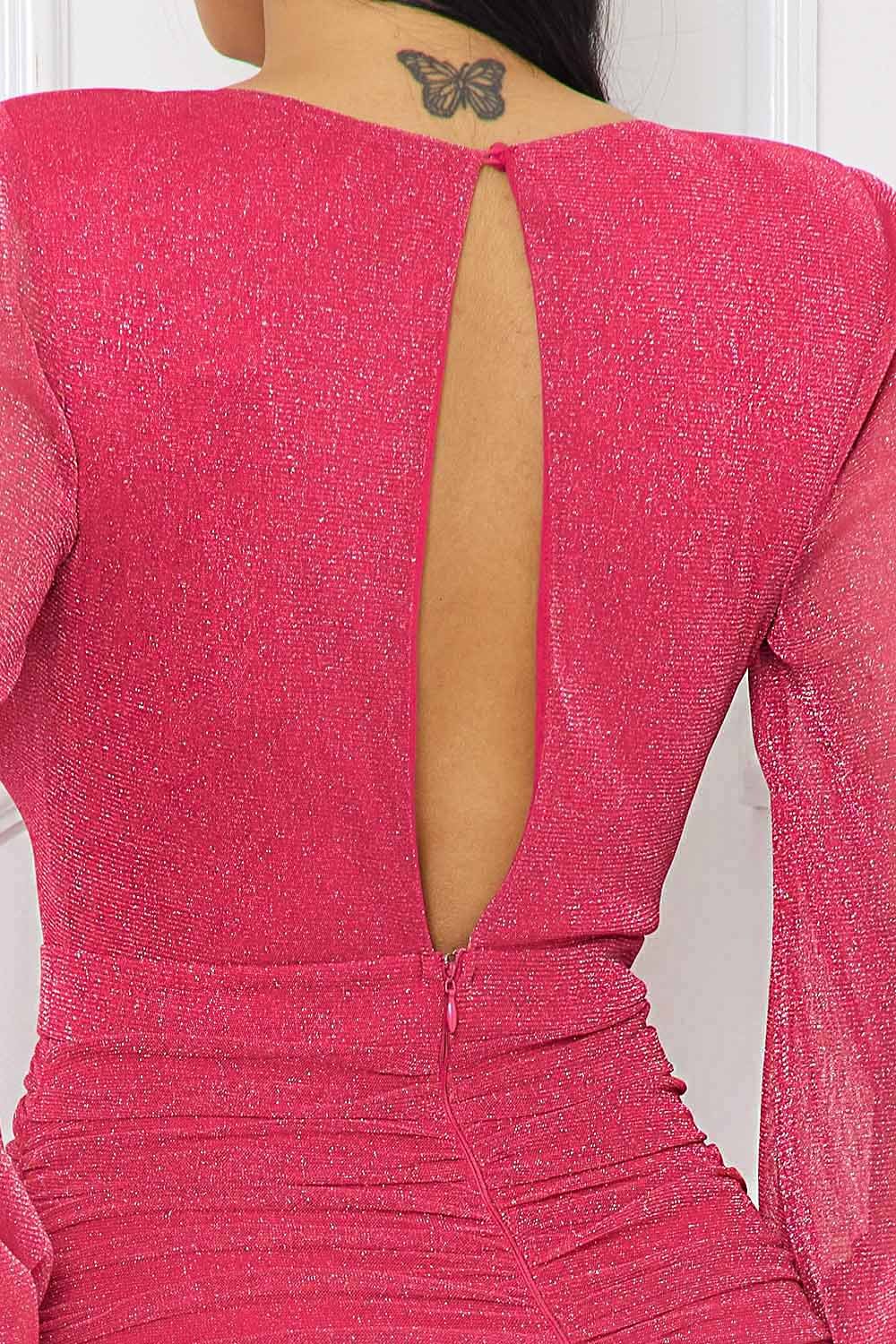Shimmer Mesh Mini Dress | Long Sleeve, Shoulder Pad Detail BOUTINIE