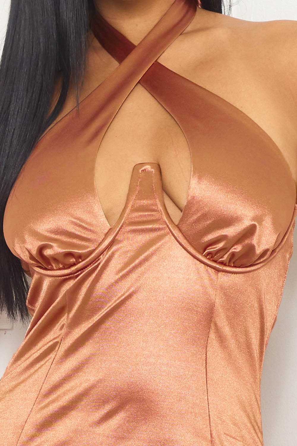 Satin Halter Neck Dress - Mini Party Zipper Back BOUTINIE