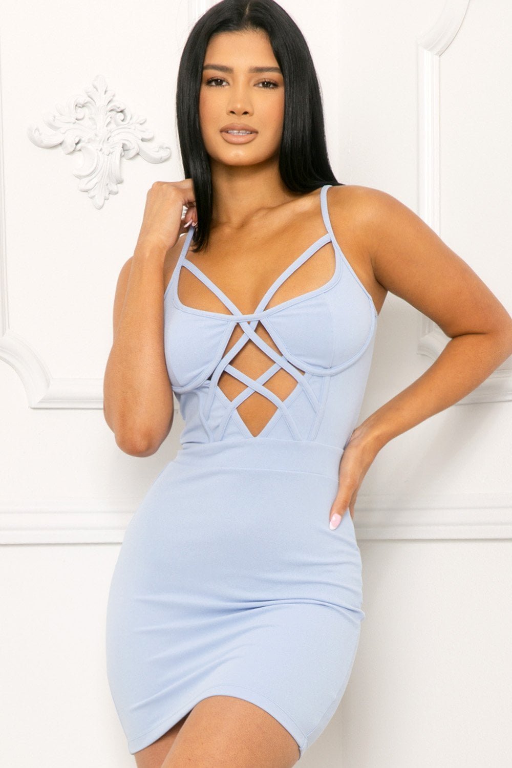 Criss Cross Bustier Dress - Adjustable Strap Mini Zipper Party Wear BOUTINIE