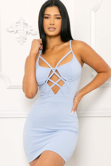 Criss Cross Bustier Dress - Adjustable Strap Mini Zipper Party Wear BOUTINIE