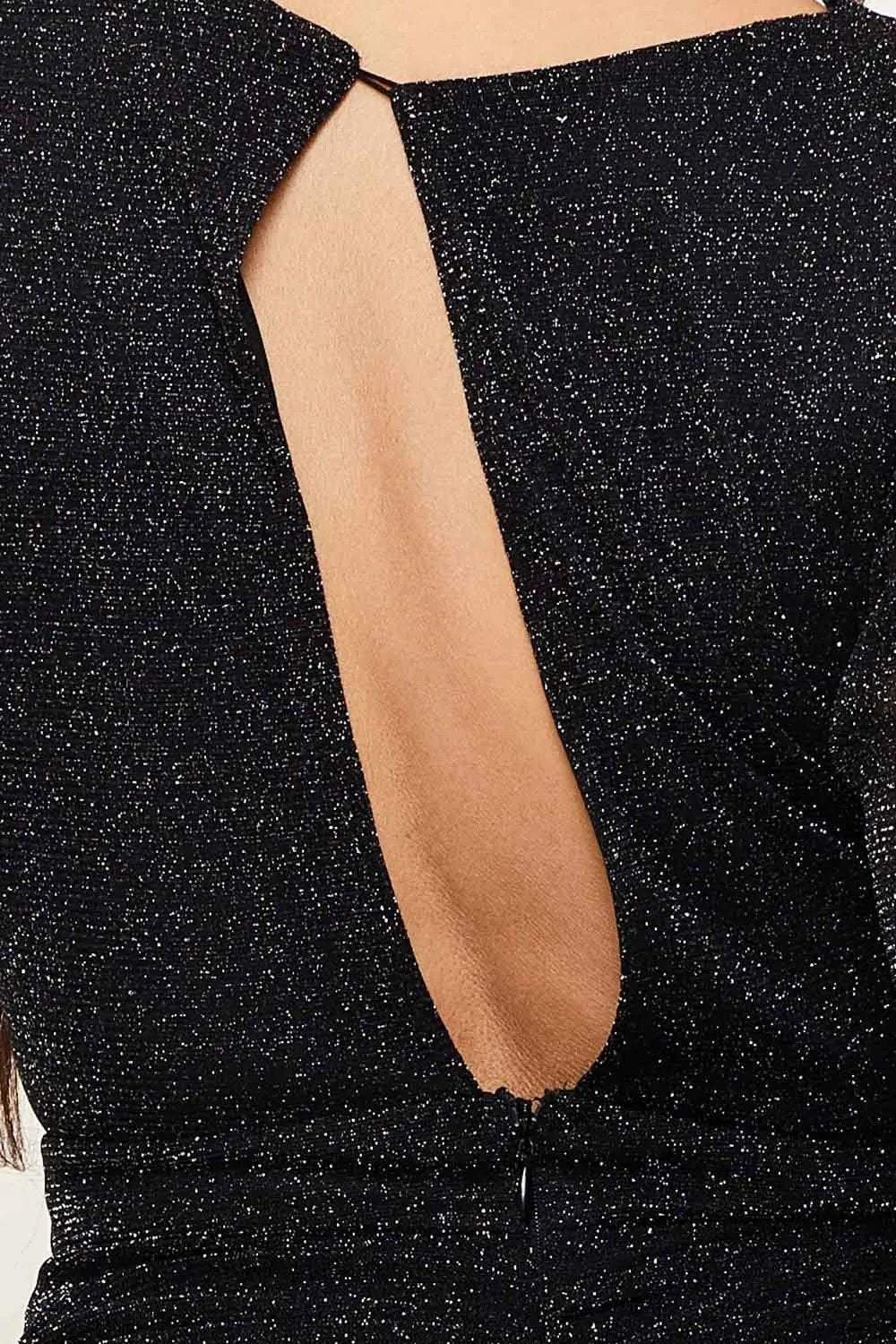 Shimmer Mesh Mini Dress | Long Sleeve, Shoulder Pad Detail BOUTINIE