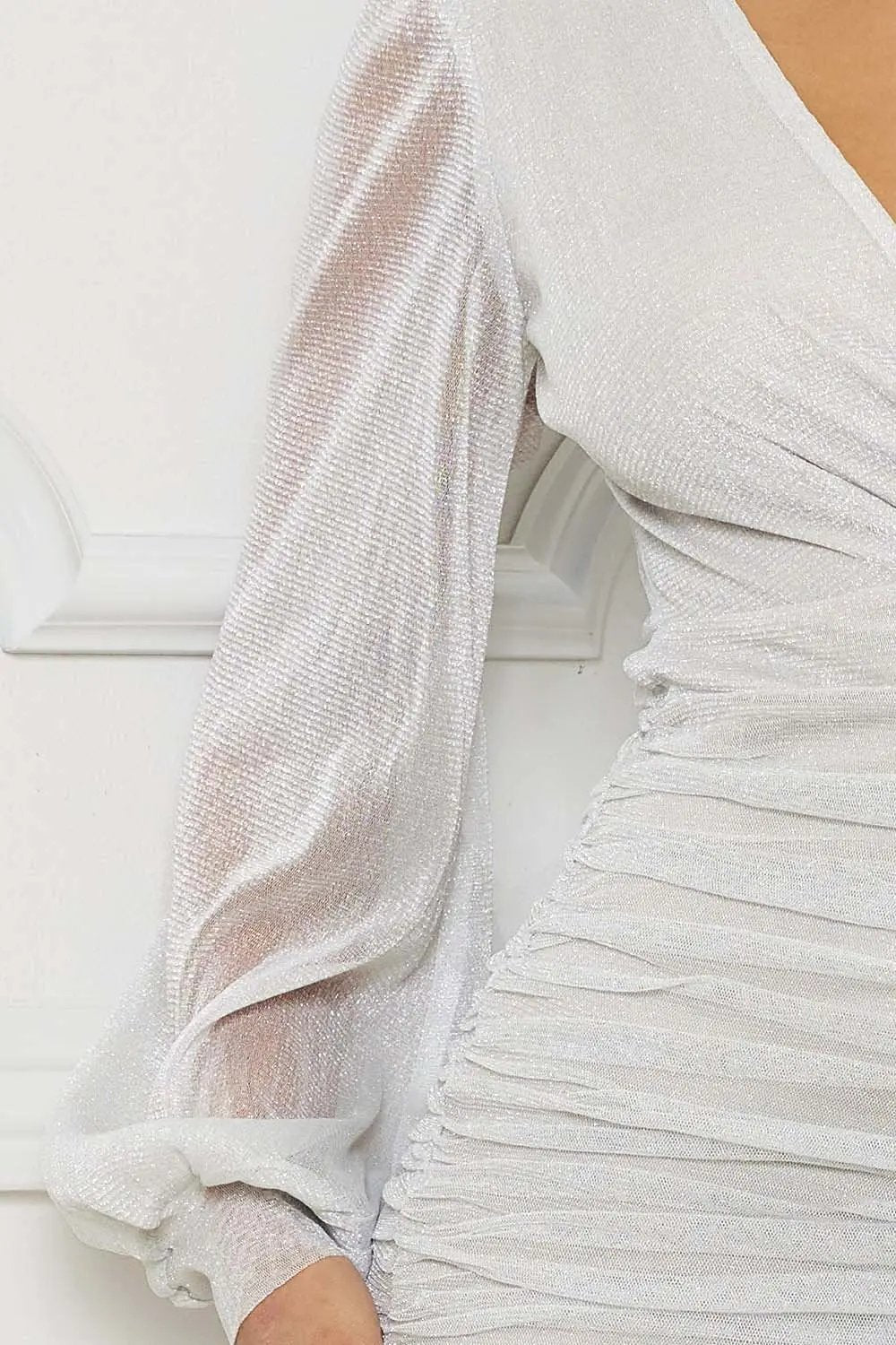 Shimmer Mesh Mini Dress | Long Sleeve, Shoulder Pad Detail BOUTINIE