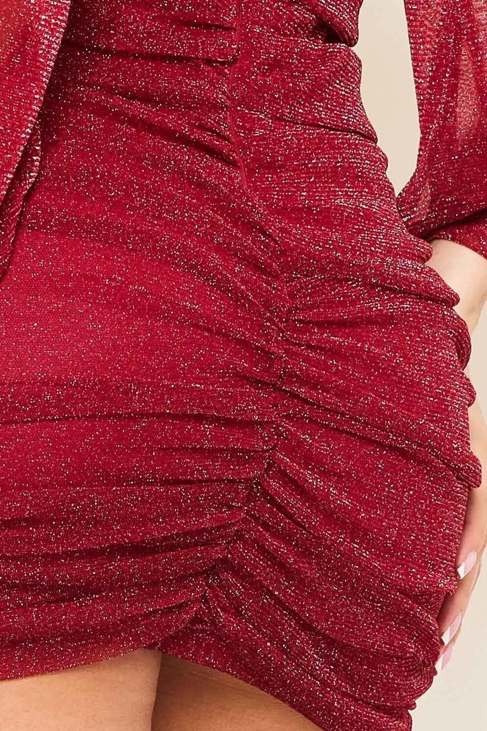 Shimmer Mesh Mini Dress | Long Sleeve, Shoulder Pad Detail BOUTINIE