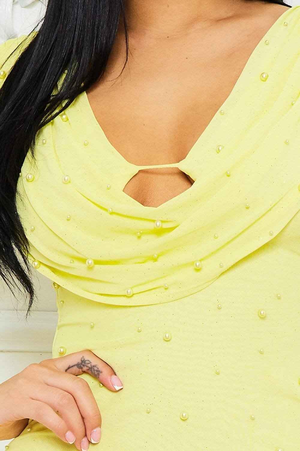Mesh With Pearl Beaded Mini Dress