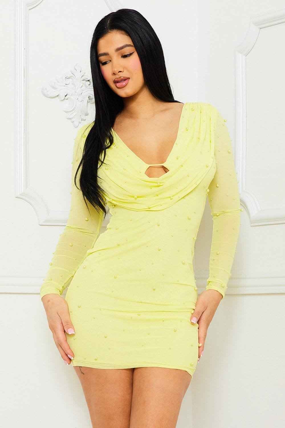 Mesh With Pearl Beaded Mini Dress