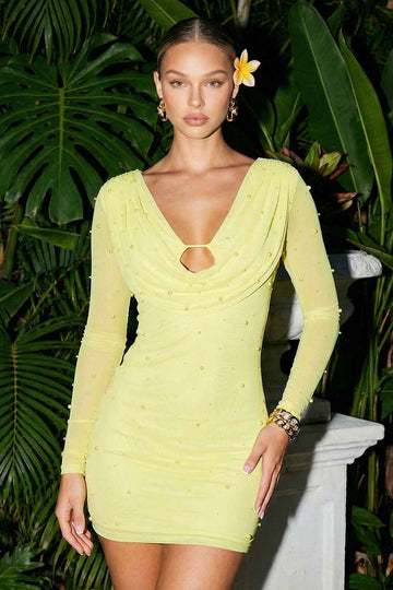 Mesh With Pearl Beaded Mini Dress