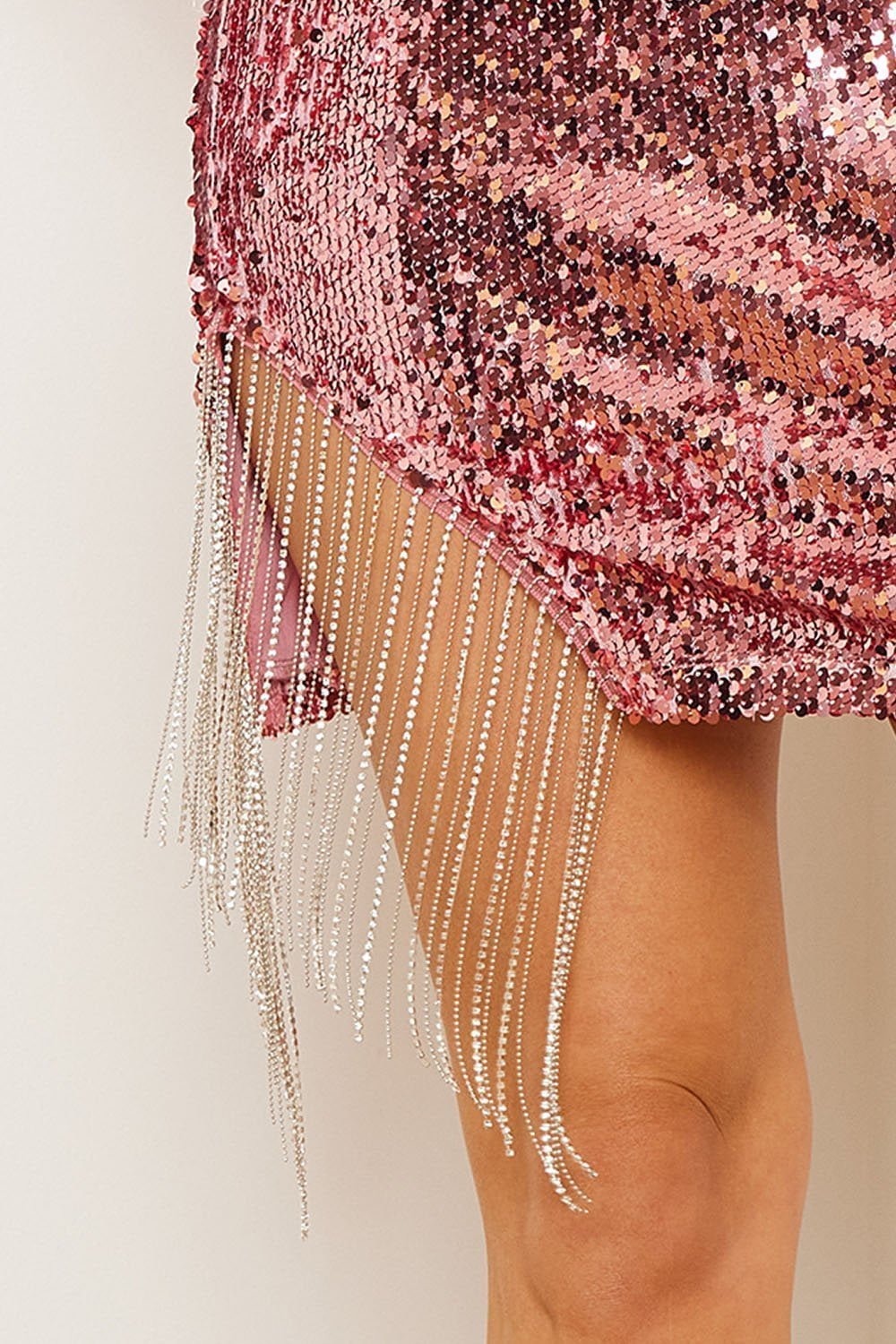 Sequin Mini Dress – V Neck Suit Style With Rhinestone Chain Detail BOUTINIE