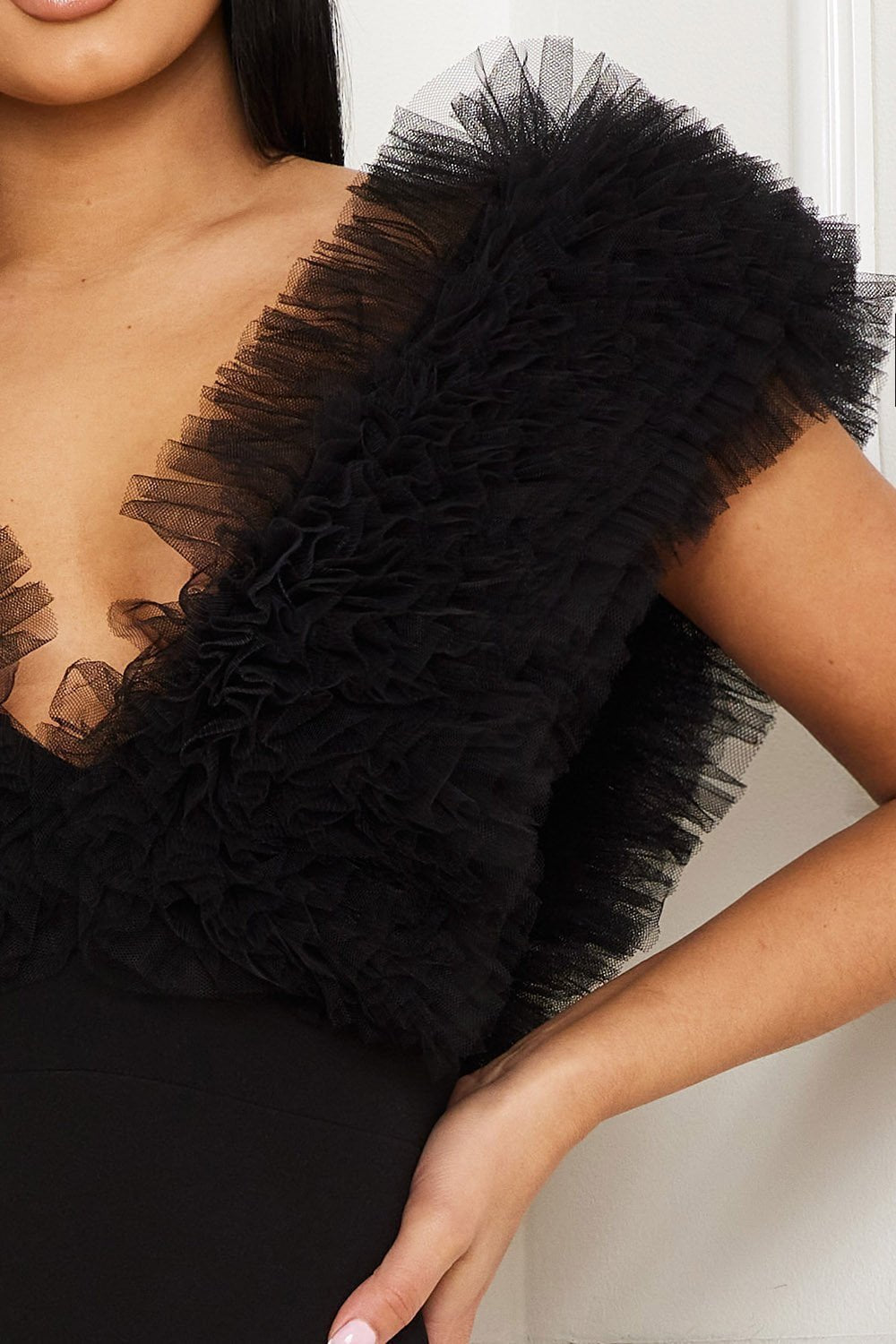 Color Contrast Mini Dress - Ruffle Front Bodycon Zipper Back BOUTINIE