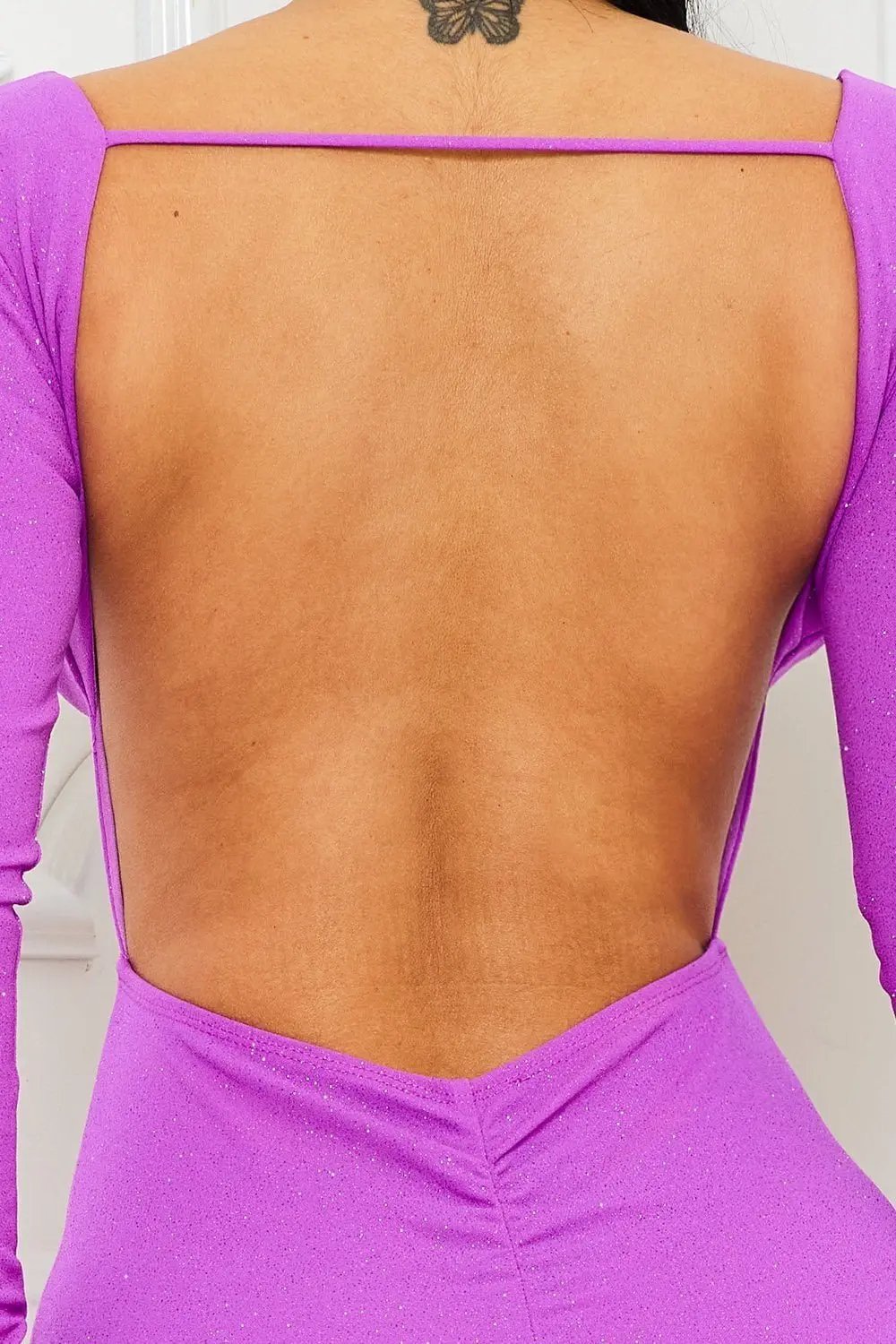 Glitter Mini Dress - Plunging Neckline & Open Back Party Wear BOUTINIE