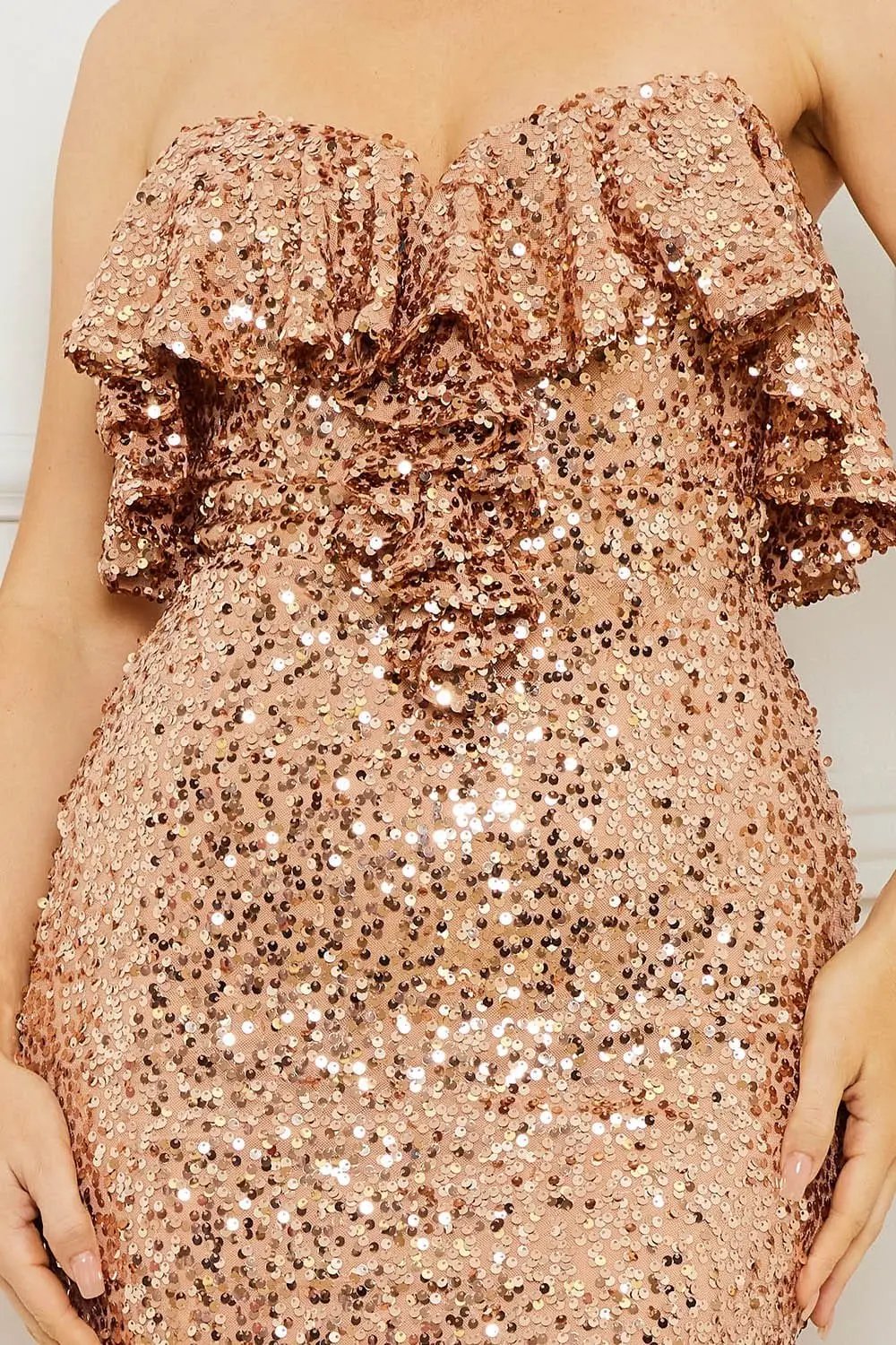 Sequin Tube Top Dress - Mini Party Dress With Ruffle & Lace Open Back BOUTINIE