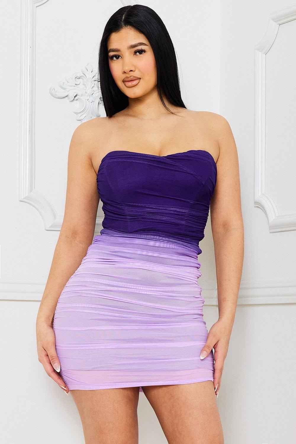 Ombre Shirring Mini Dress