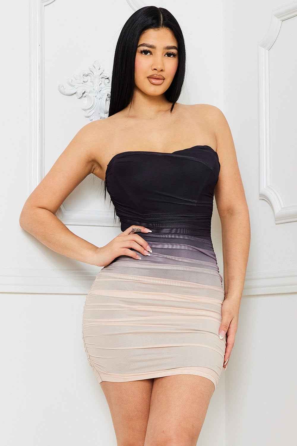 Ombre Shirring Mini Dress