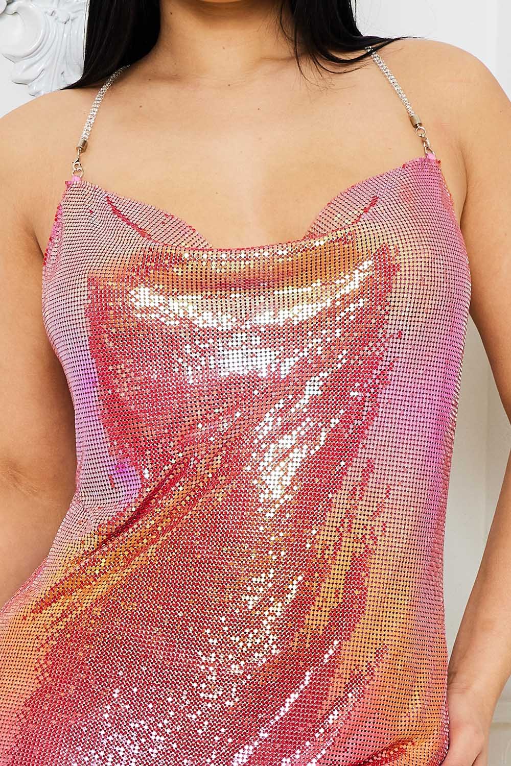 Metallic Mini Dress | Sleek Draped Style With Adjustable Straps BOUTINIE