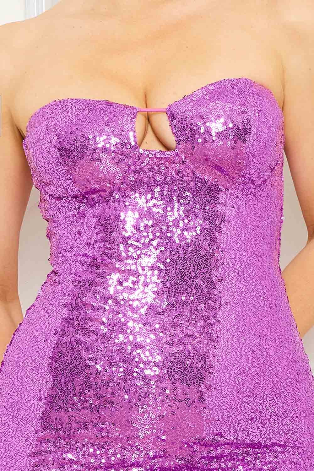 Sequin Tube Top Dress - Asymmetrical Keyhole Front, Wired Bust BOUTINIE