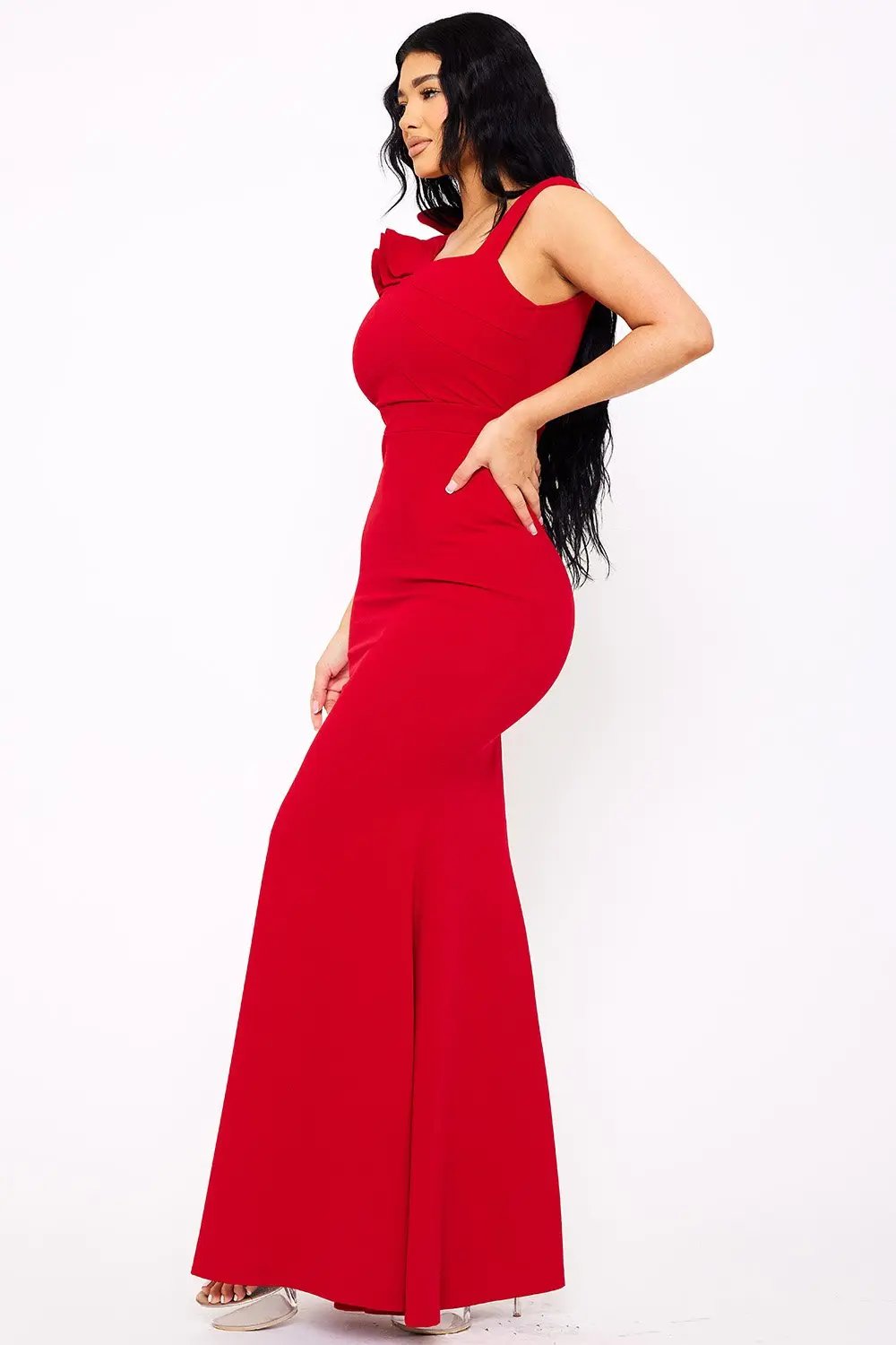 One Shoulder Maxi Dress | Layered Ruffle Asymmetric Strap BOUTINIE