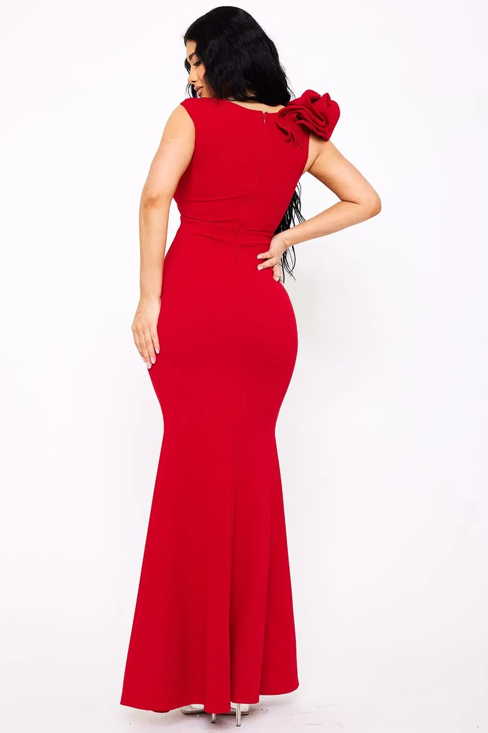 One Shoulder Maxi Dress | Layered Ruffle Asymmetric Strap BOUTINIE