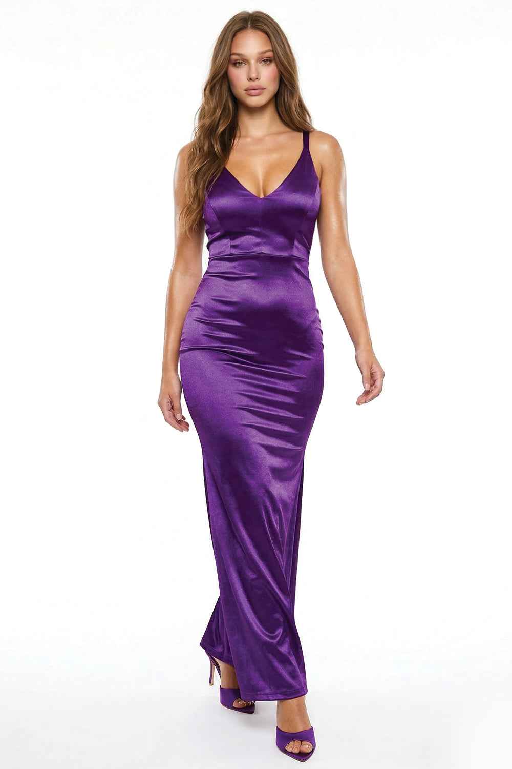 Satin V-neck Simple Prom Dress
