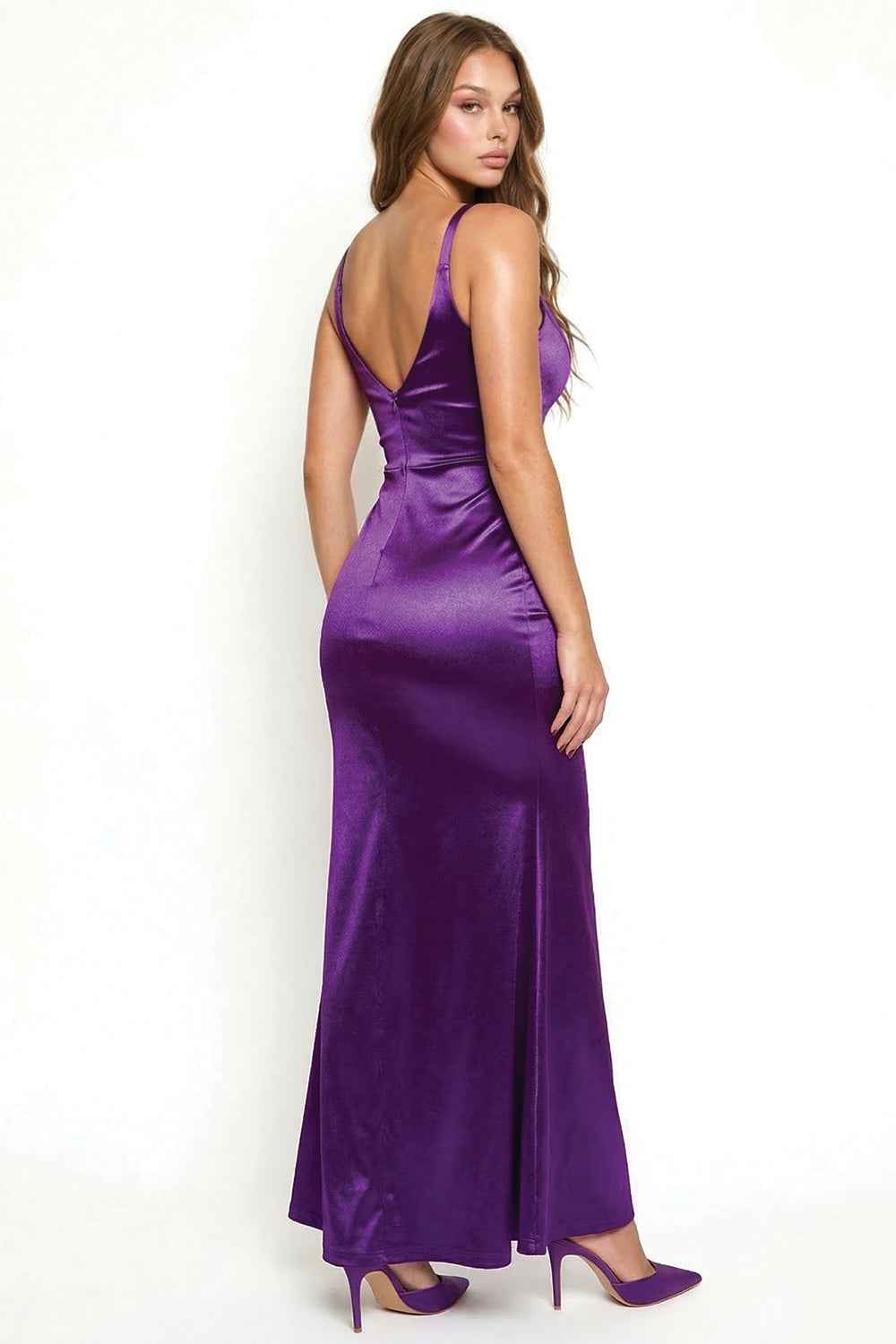 Satin V-neck Simple Prom Dress