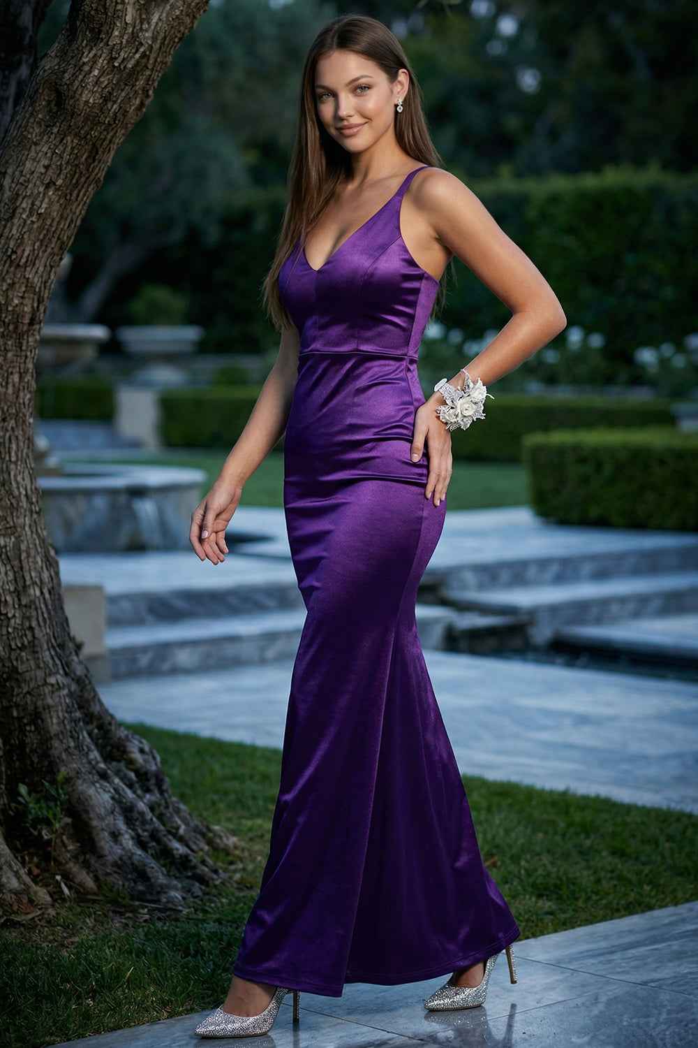 Satin V-neck Simple Prom Dress