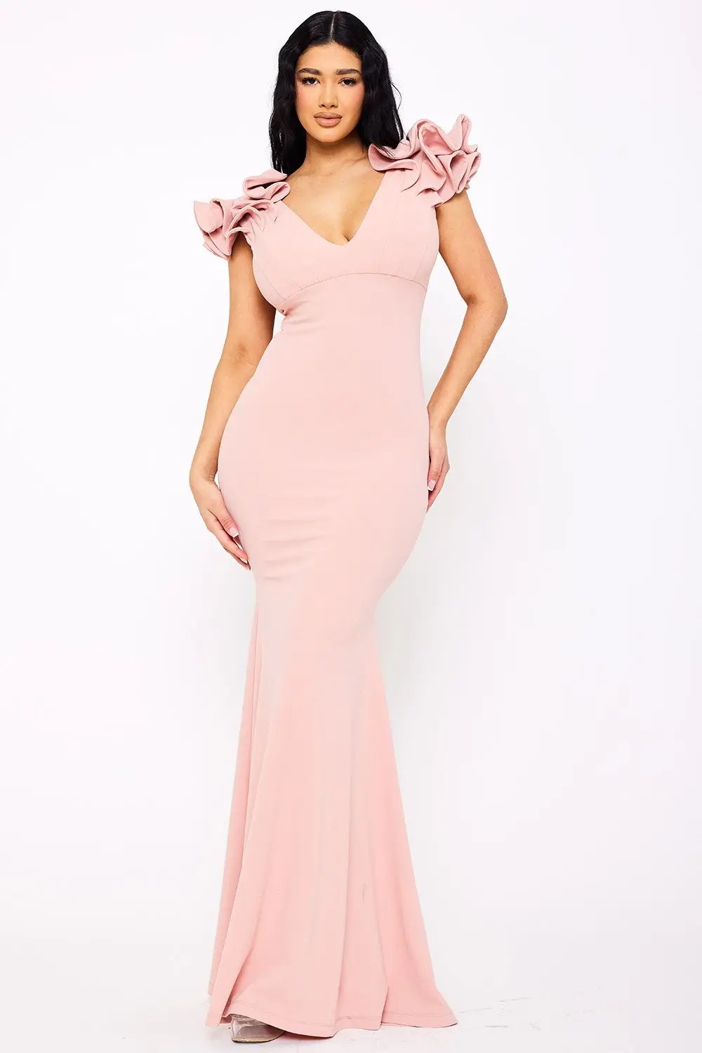 Ruffle Maxi Dress – Mermaid Evening Gown With Layered Sleeves BOUTINIE