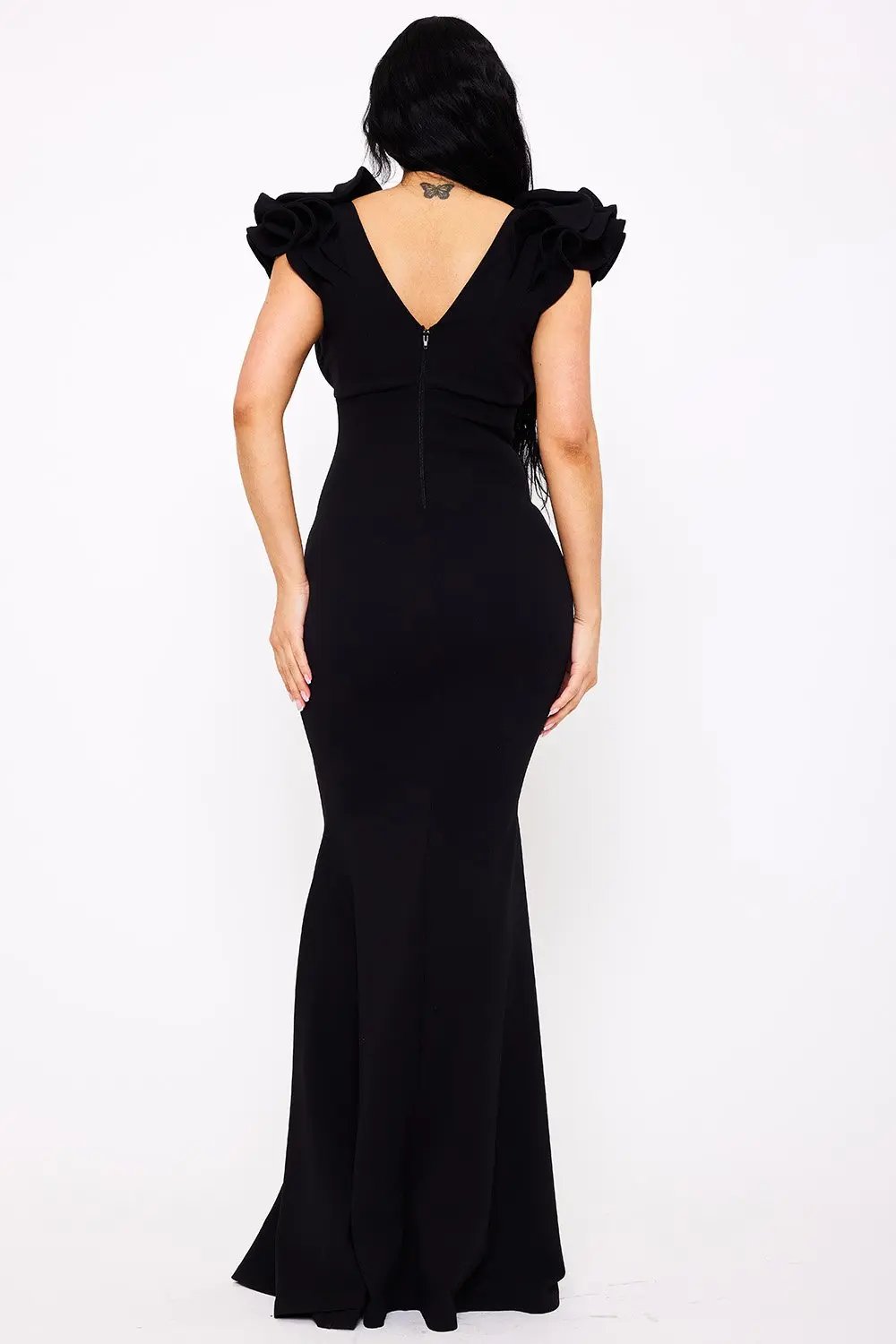 Ruffle Maxi Dress – Mermaid Evening Gown With Layered Sleeves BOUTINIE