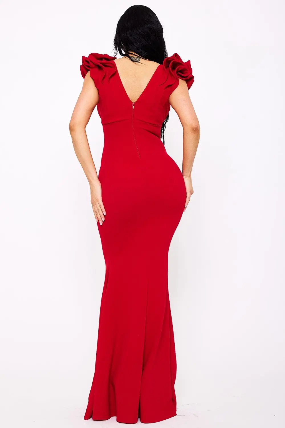 Ruffle Maxi Dress – Mermaid Evening Gown With Layered Sleeves BOUTINIE