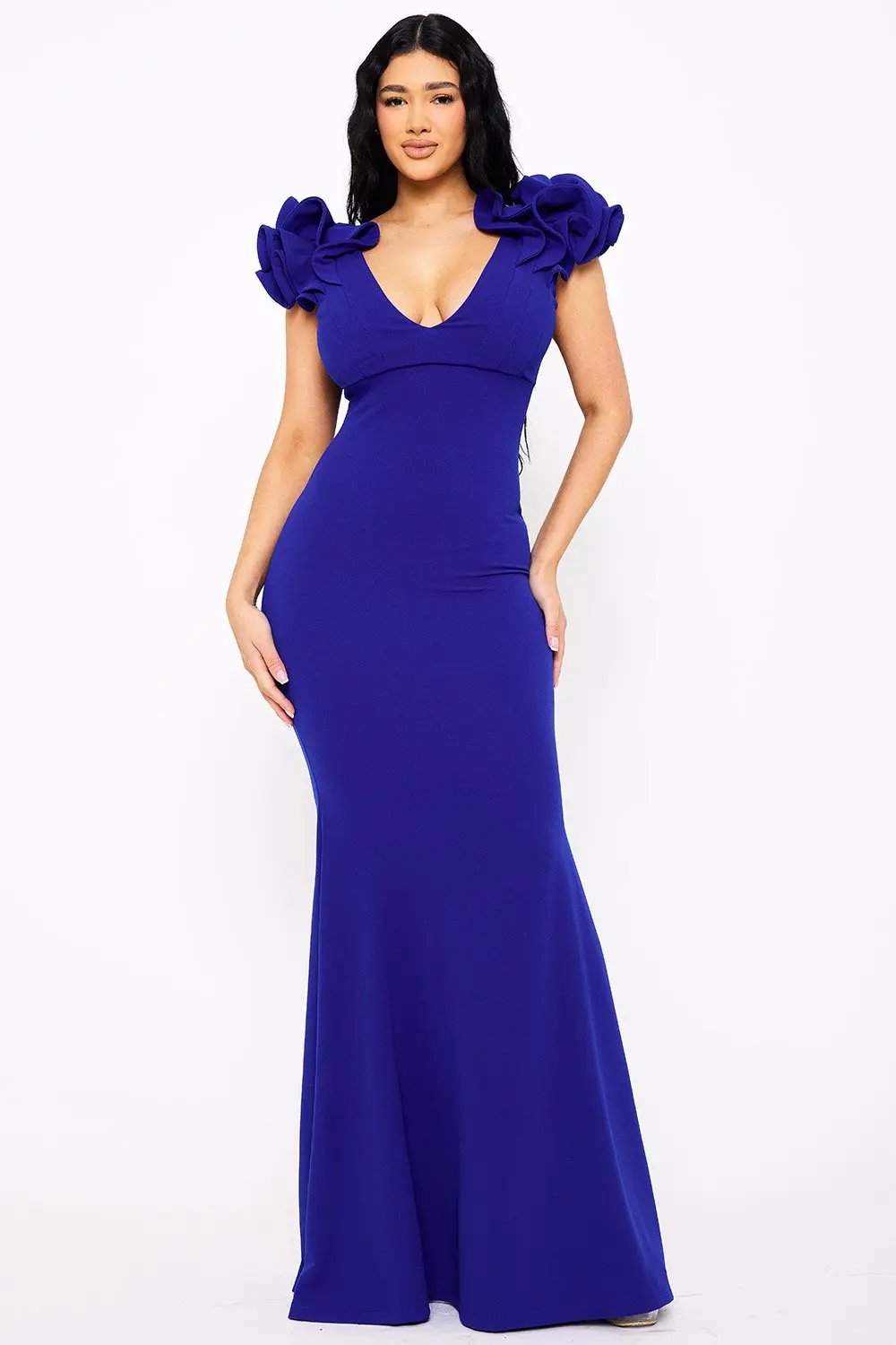 Ruffle Maxi Dress – Mermaid Evening Gown With Layered Sleeves BOUTINIE