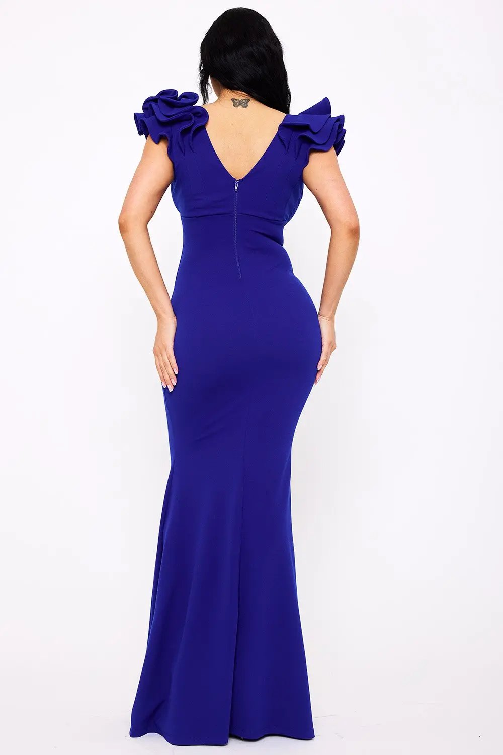 Ruffle Maxi Dress – Mermaid Evening Gown With Layered Sleeves BOUTINIE
