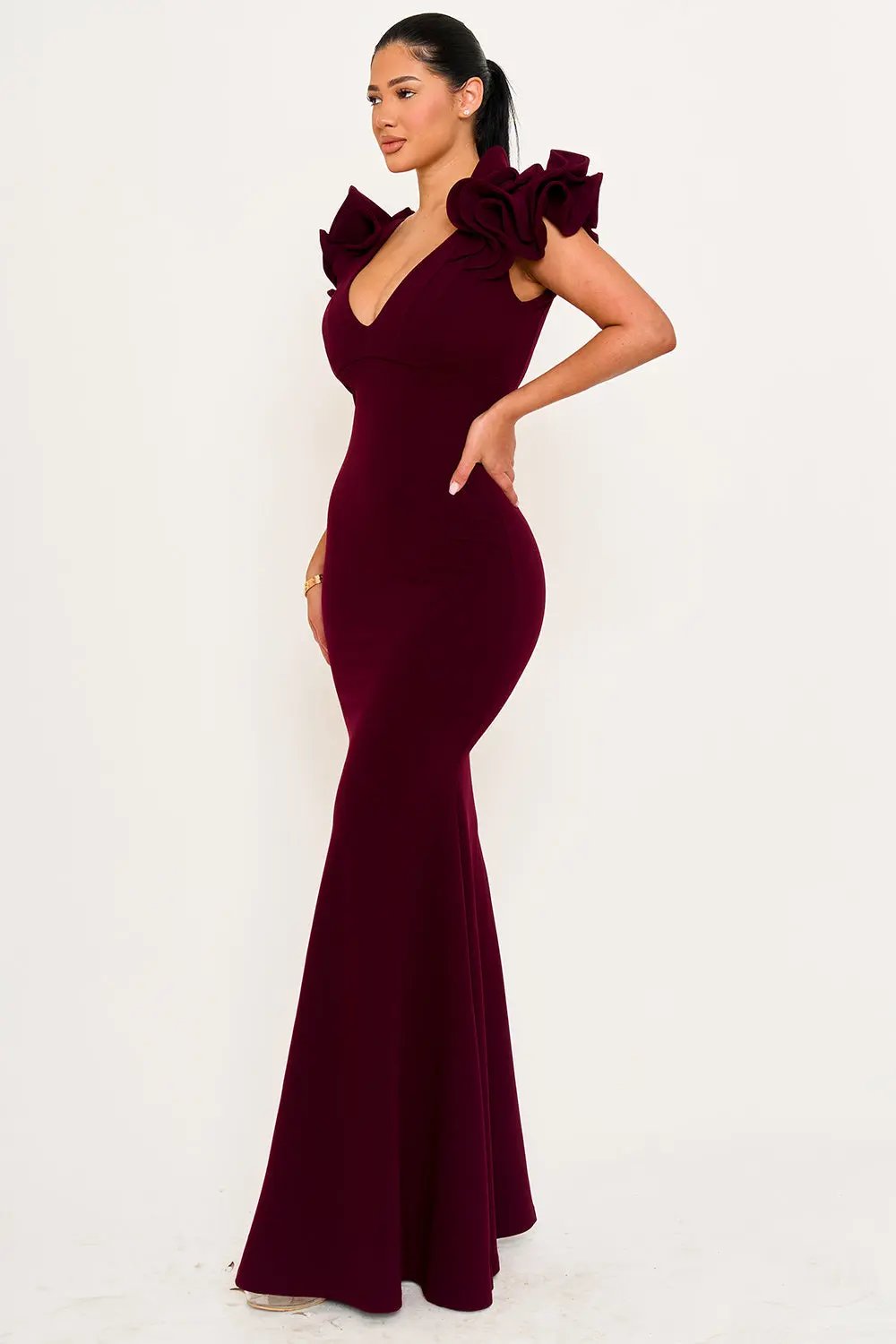 Ruffle Maxi Dress – Mermaid Evening Gown With Layered Sleeves BOUTINIE