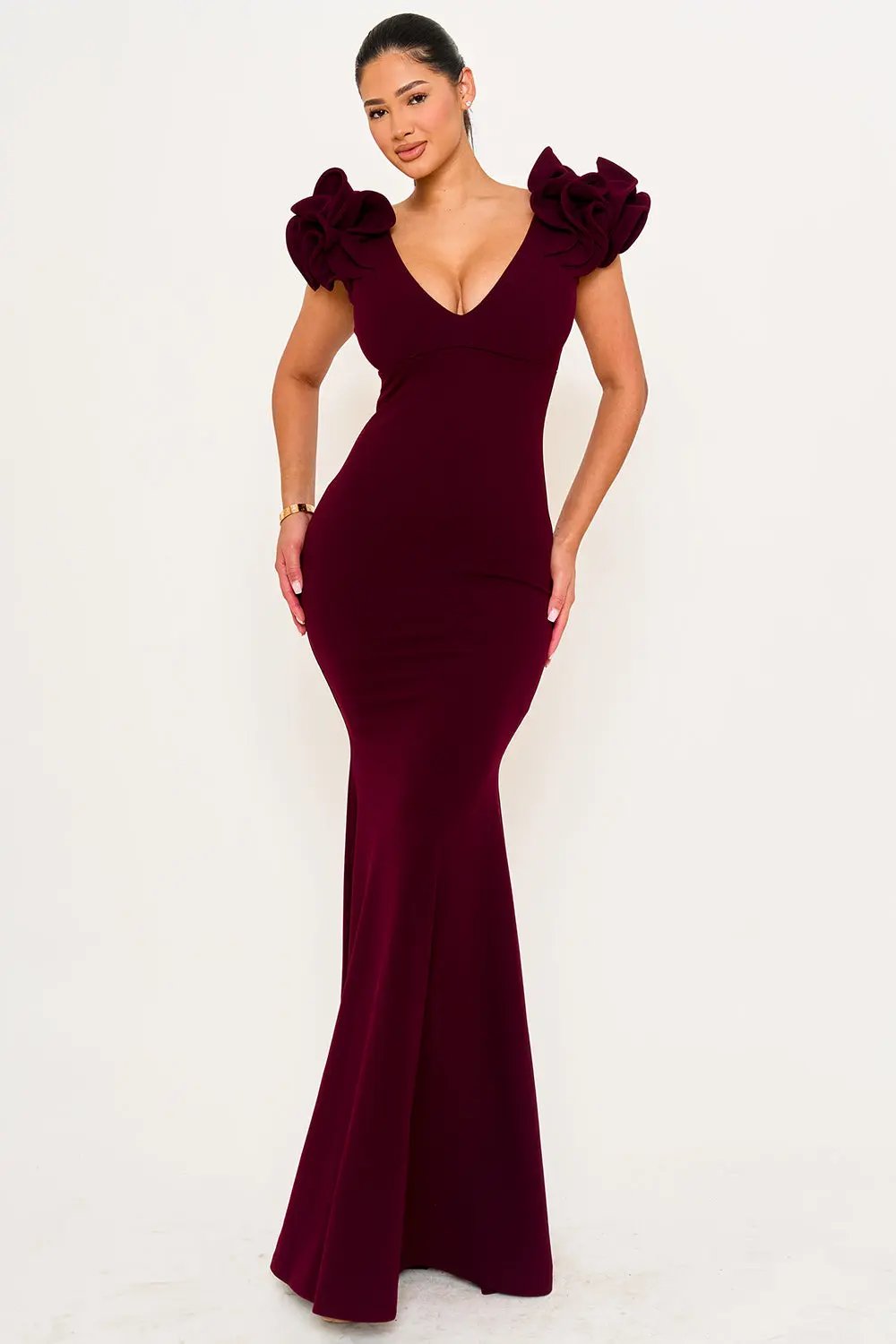 Ruffle Maxi Dress – Mermaid Evening Gown With Layered Sleeves BOUTINIE