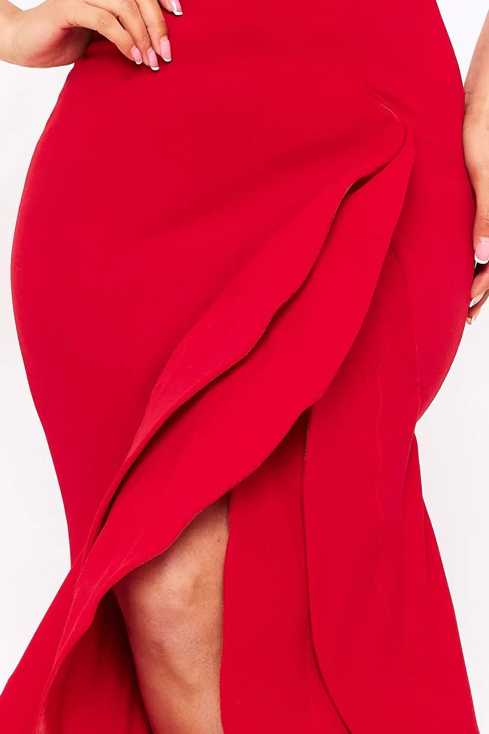 Ruffle Train Maxi Dress - Layered Spaghetti Strap Evening Gown BOUTINIE