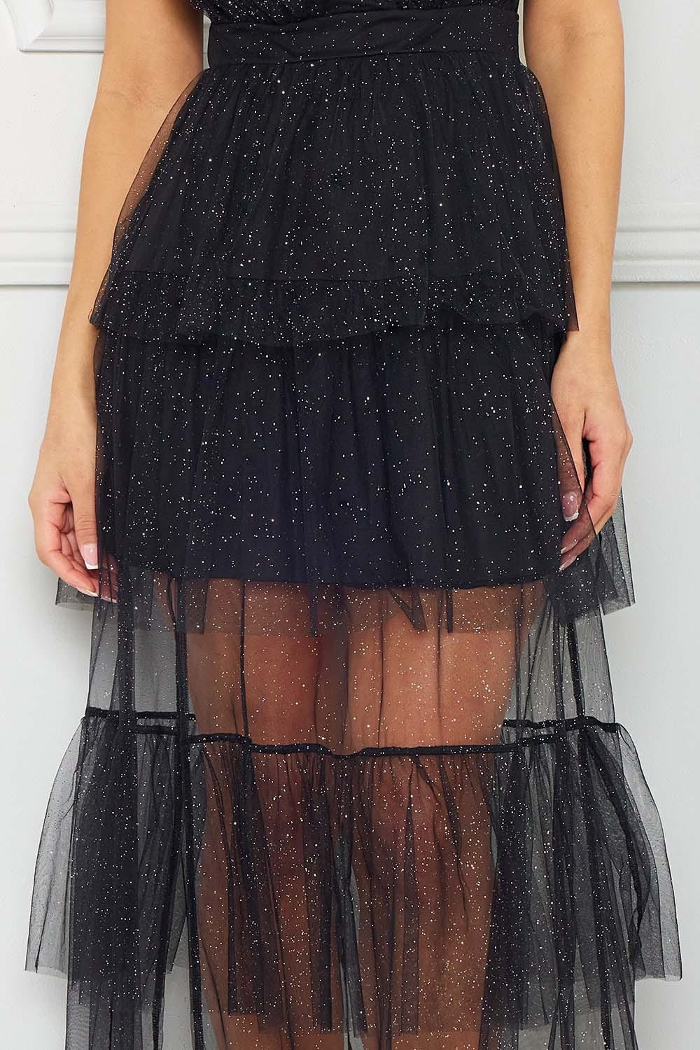 Mesh Ruffle Maxi Dress - Formal Multi Layer Evening Gown BOUTINIE