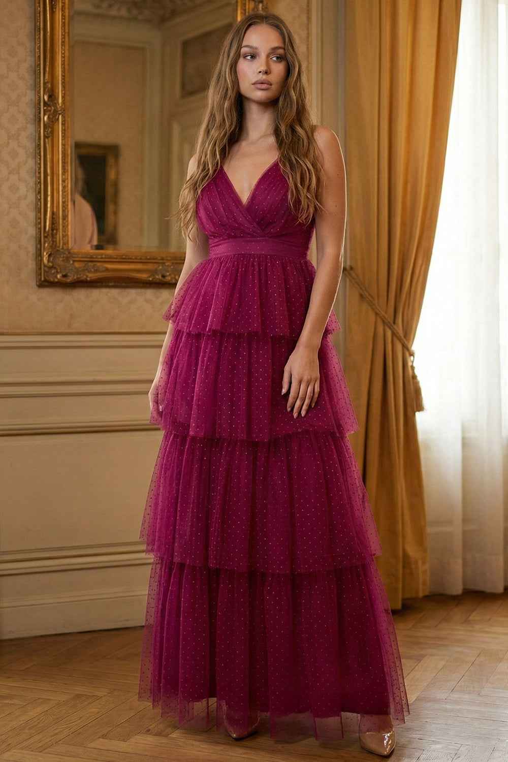 Glitter Mesh Layered Maxi Dress
