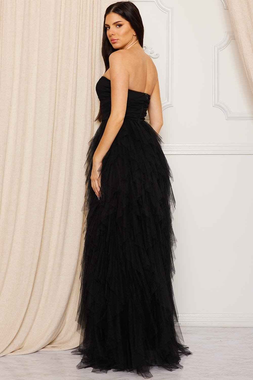 Ruffled Tier Tulle Tube Top Maxi Dress