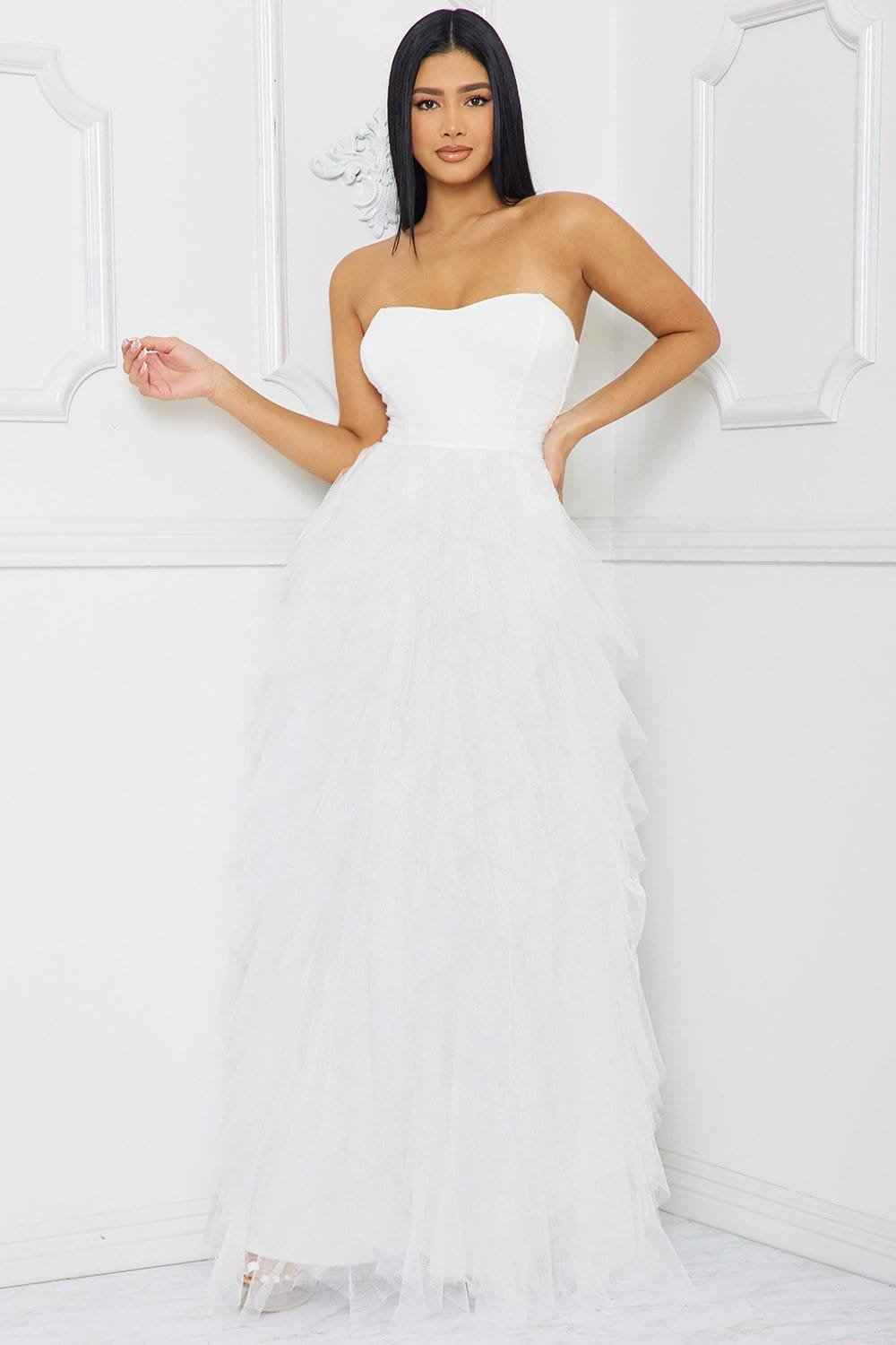 Ruffled Tier Tulle Tube Top Maxi Dress