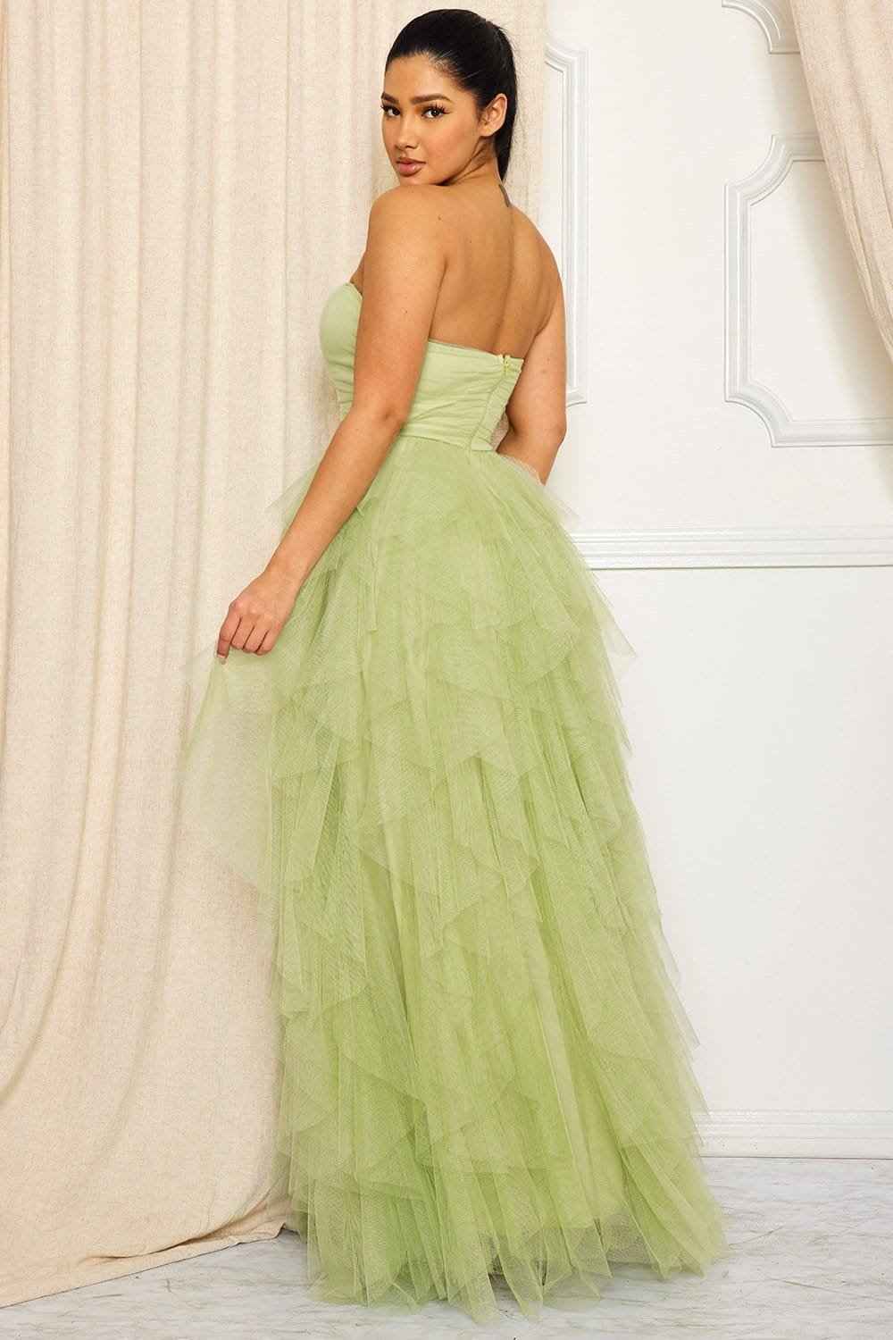 Ruffled Tier Tulle Tube Top Maxi Dress