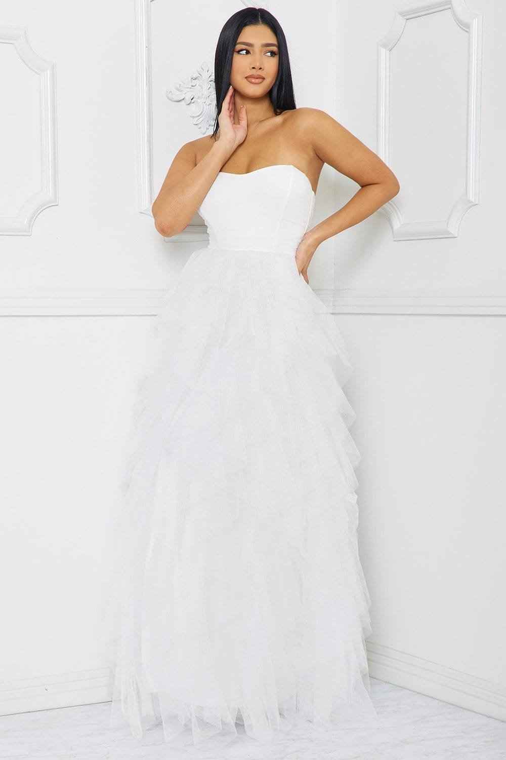 Ruffled Tier Tulle Tube Top Maxi Dress