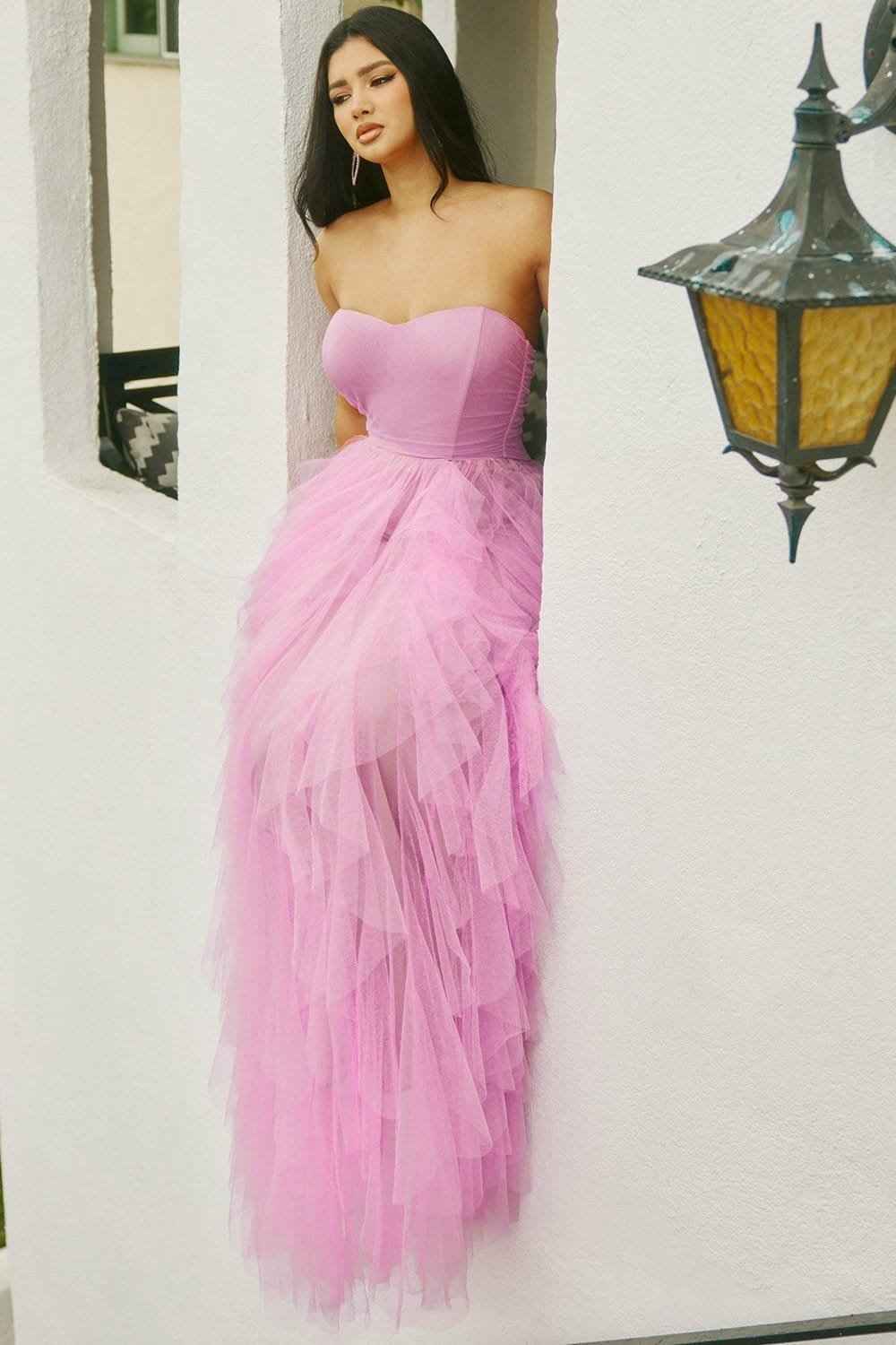 Ruffled Tier Tulle Tube Top Maxi Dress